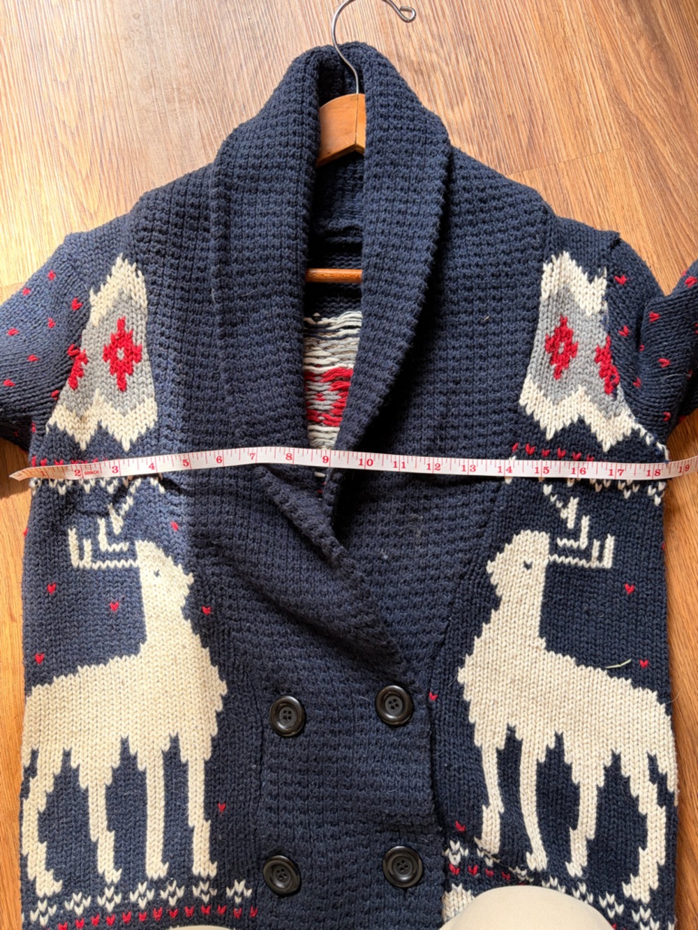Knit Christmas Cardigan Navy Collar Cardigan with Cream Reindeer - Picture 4 of 6